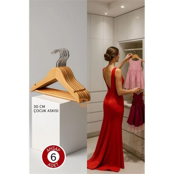 Mey İthalat® 6lı Lüks Masif Ahşap Çocuk Askı Seti - Elena Rostova Stil Seçkisi - 30 cm
