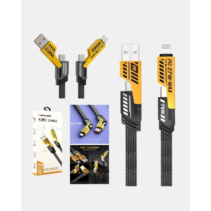 Mey İthalat® 65W 4’ü 1 Arada Örgülü Hızlı Şarj Kablosu USB-C USB-A Çoklu Şarj Dayanıklı