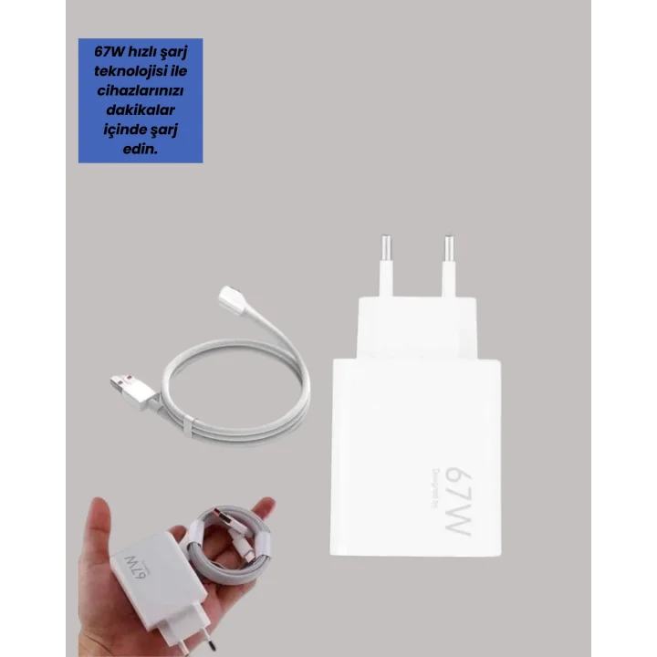 Mey İthalat® 67W Hızlı Şarj Adaptörü ve Veri Aktarım Özellikli Type-C Kablo Seti
