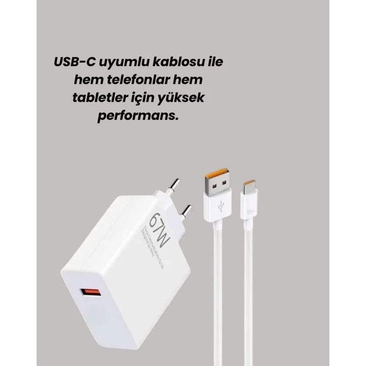 Mey İthalat® 67W Hızlı Şarj Adaptörü ve Veri Aktarım Özellikli Type-C Kablo Seti