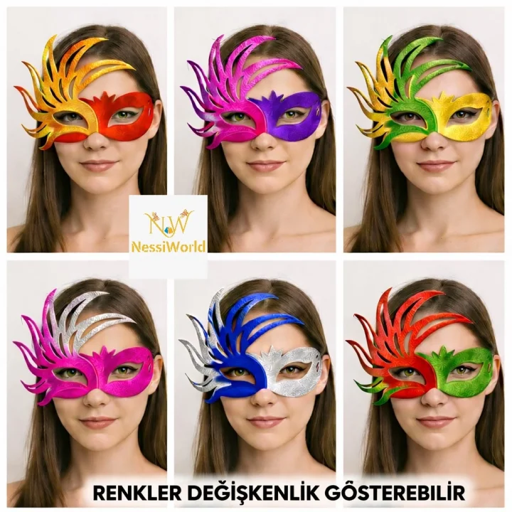 Mey İthalat® 6’lı Çift Renkli Venedik Karton Parti Maskesi Seti