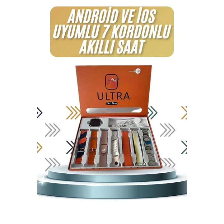 Mey İthalat® 7 Kordonlu Akıllı Saat Plastik Kordon Hasır Kordon Çelik Kordon