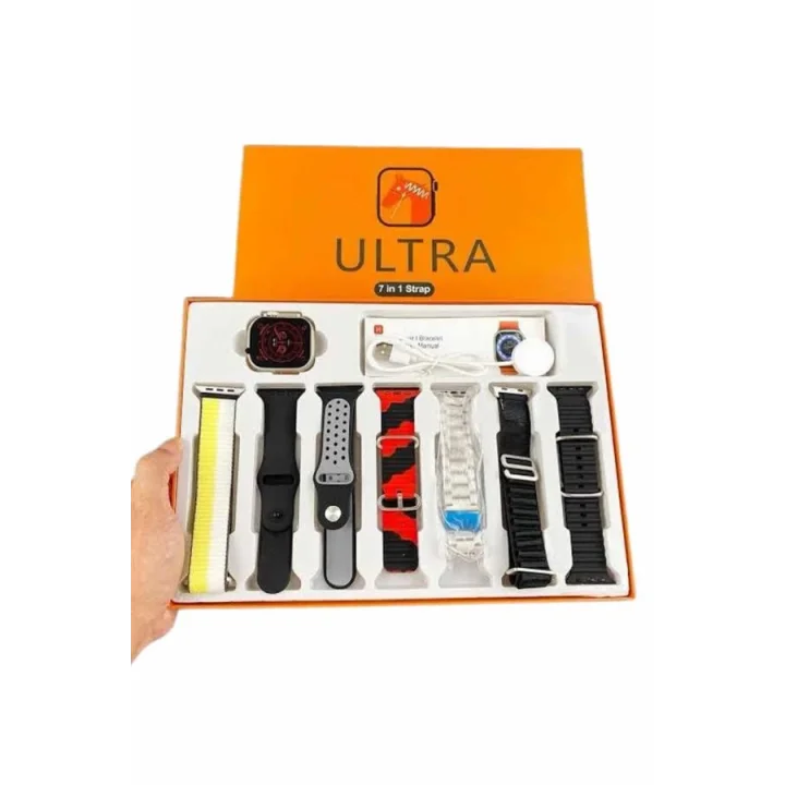 Mey İthalat® 7 Kordonlu Akıllı Saat Plastik Kordon Hasır Kordon Çelik Kordon