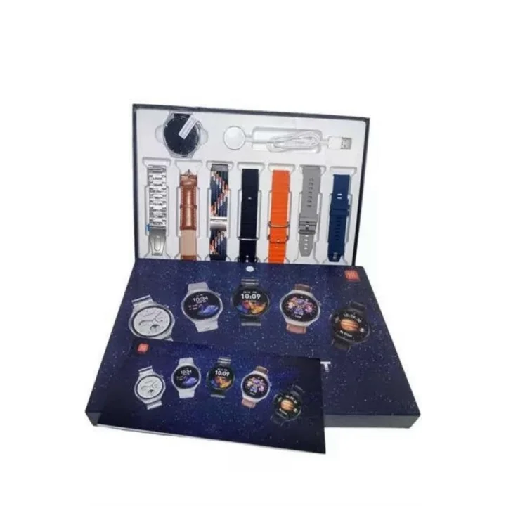 Mey İthalat® 7 Kordonlu Akıllı Saat Siyah Kasa Dokunmatik Ekran Uyku ve Sağlık Takibi