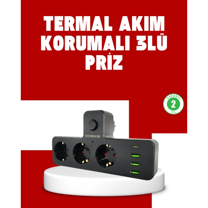 Mey İthalat® 7 Portlu Çoklu Priz USB ve Type-C Girişli Akıllı Güç Ünitesi