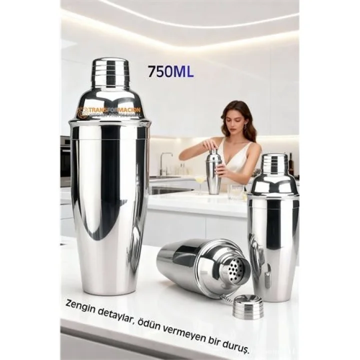 Mey İthalat® 750 ml Inox Shaker - Kokteyl Karıştırma Kabı  Süzgeçli Bar Shaker Paslanmaz Çelik