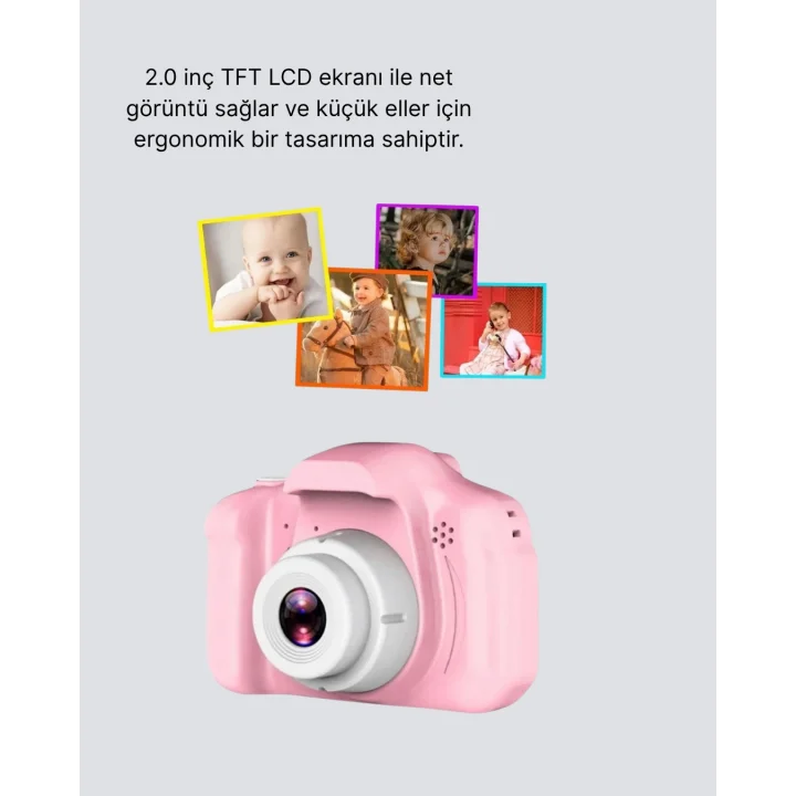 Mey İthalat® 8 Megapiksel Mini Çocuk Kamerası HD Ekranlı Darbeye Dayanıklı ve Şarjlı
