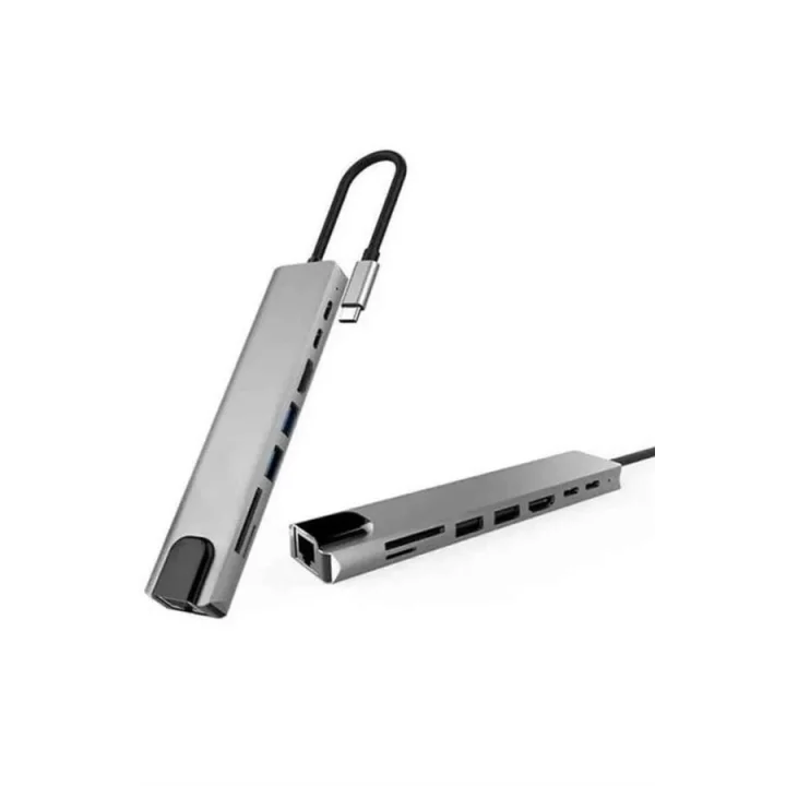 Mey İthalat® 8 Portlu Macbook Çevirici Type C Hub  SD TF USB Çoğaltıcı Ethernet