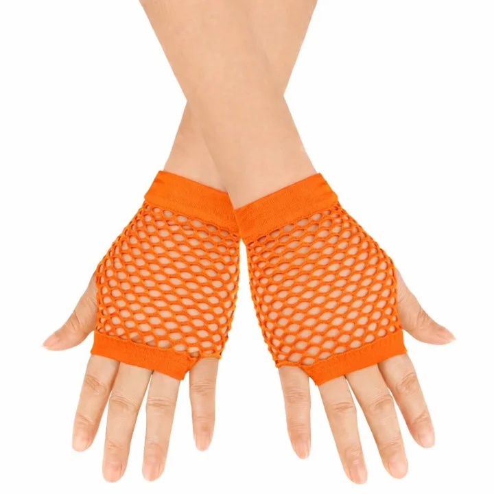 Mey İthalat® 80’ler 90’lar Retro Neon Turuncu File Parmaksız Kısa Eldiven 11 cm