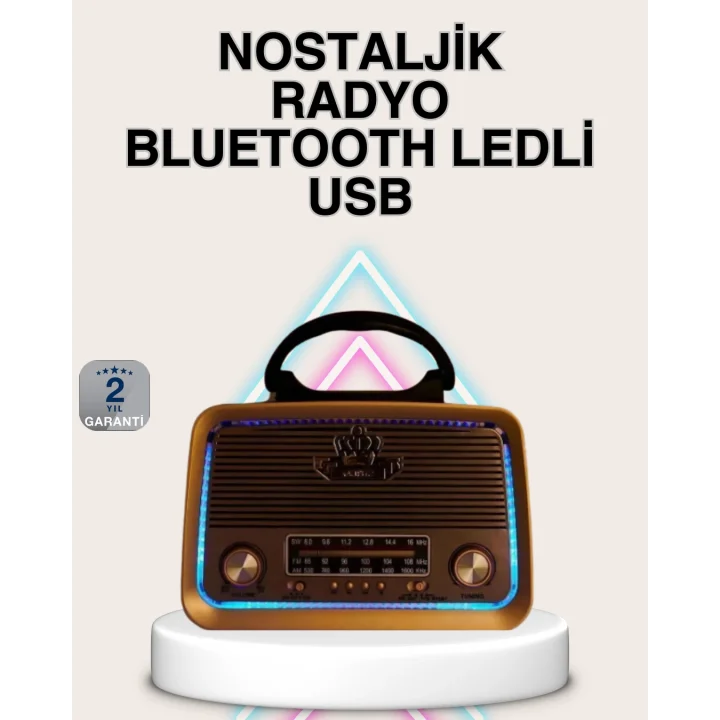 Mey İthalat® Ahşap Nostaljik Radyo Bluetooth USB SD Kart Destekli