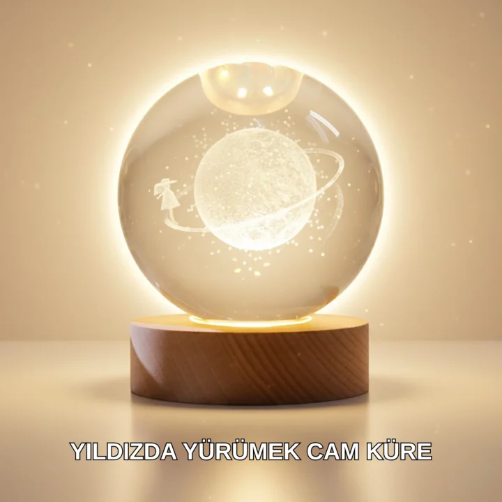 Mey İthalat® Ahşap Standlı Sarı Işıklı Dekoratif Küre Kız Figürü Tasarım