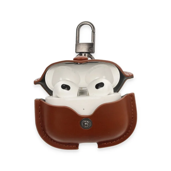 Mey İthalat®  Airpods 3 (3.nesil) Çanta Deri Kılıf - Taba