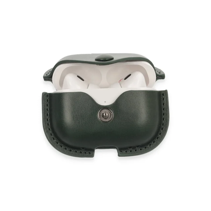 Mey İthalat®  Airpods Pro 2 (2.nesil) Çanta Deri Kılıf - Haki Yeşil