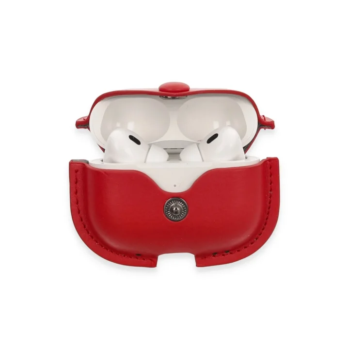 Mey İthalat®  Airpods Pro 2 (2.nesil) Çanta Deri Kılıf - Kırmızı