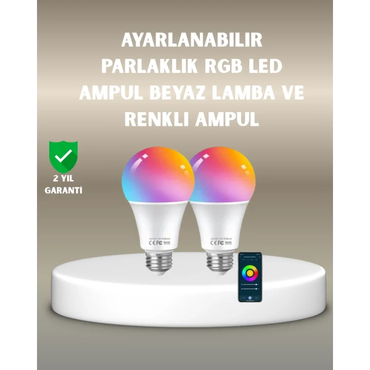 Mey İthalat® Akıllı 9W RGBW LED Ampul, tasaruflu romantik ışıklı