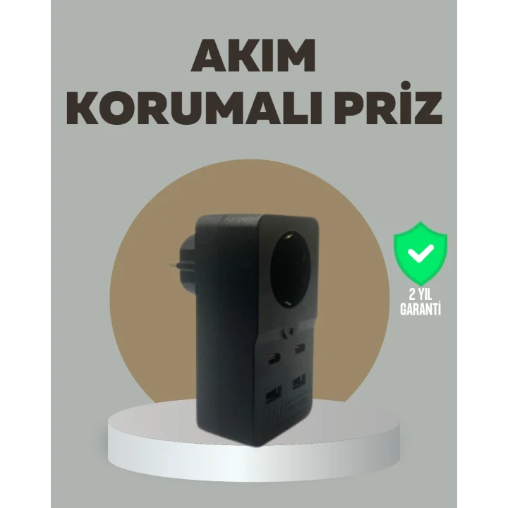 Mey İthalat® Akıllı Akım Dengelemeli Priz 2500W 4 USB Type C Çıkışlı