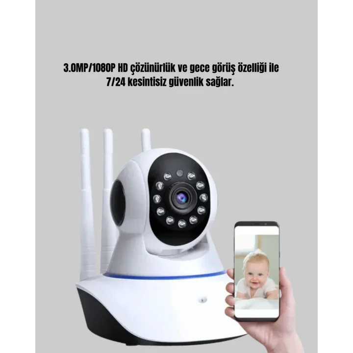 Mey İthalat® Akıllı IP Güvenlik Kamerası – 1080P HD, Gece Görüşlü, Hareket Algılamalı