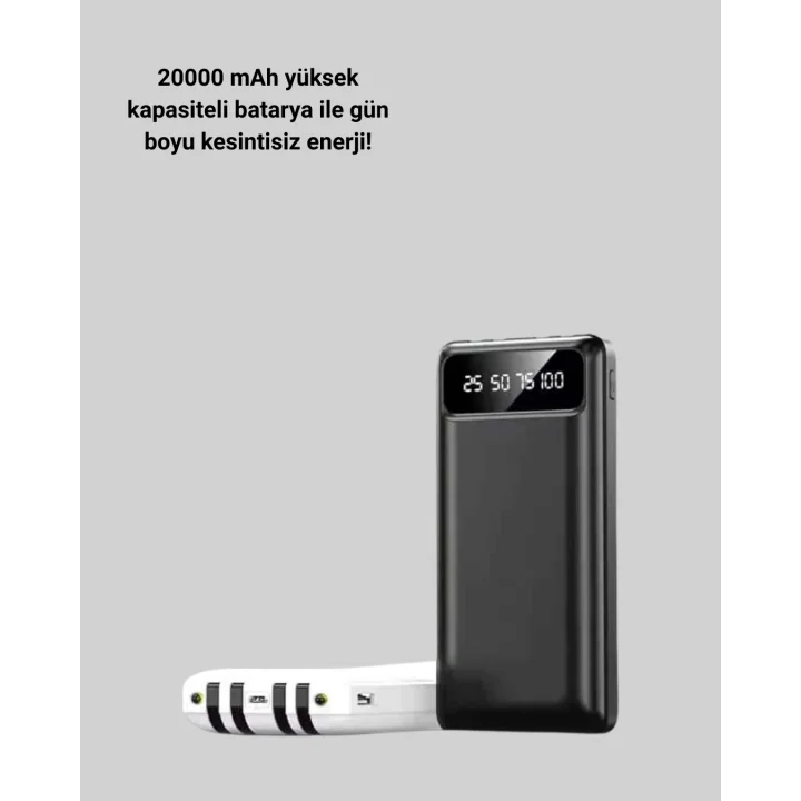 Mey İthalat® Akıllı LCD Ekranlı 20.000mAh Powerbank PD + USB + Type-C