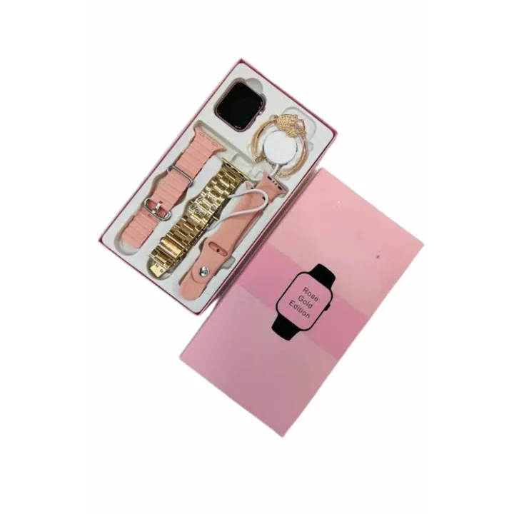 Mey İthalat® Akıllı Saat 3 Kordonlu Ve Aksesuarlı Bayanlar Için Şık Rose renk