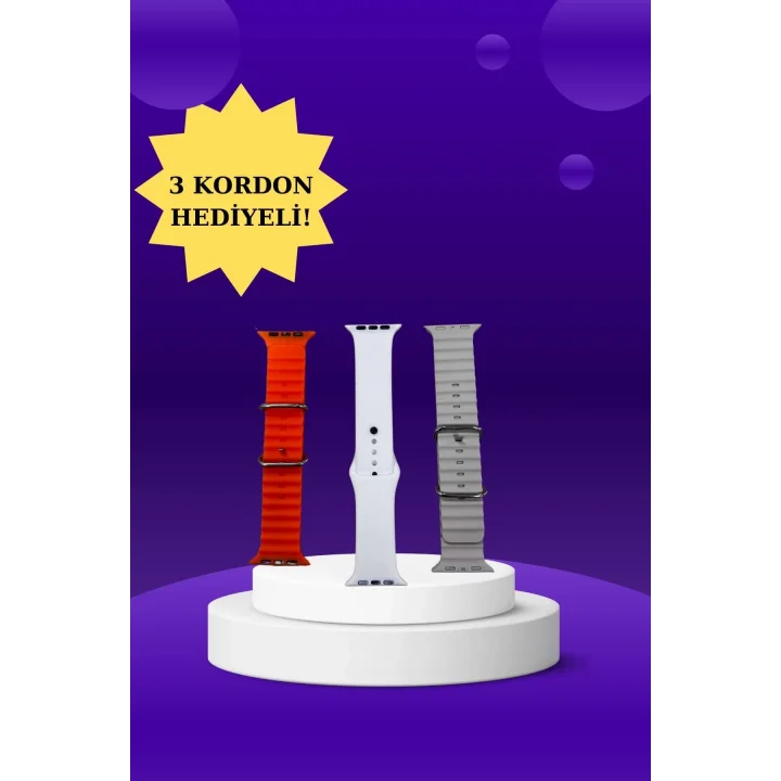 Mey İthalat® Akıllı Saat Arama Görüşme Bildirim Görme Uyku ve Sağlık Takibi Nabız Ölçer 3 Kordon Hediyeli