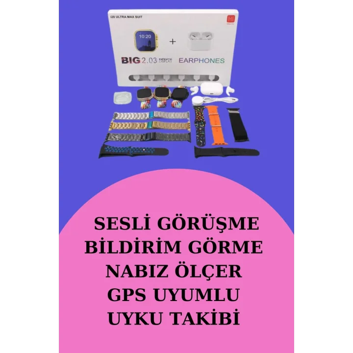 Mey İthalat® Akıllı Saat Bluetooth Kulaklık Hediyeli Bildirim Görme Sesli Görüşme Çoklu Kordon