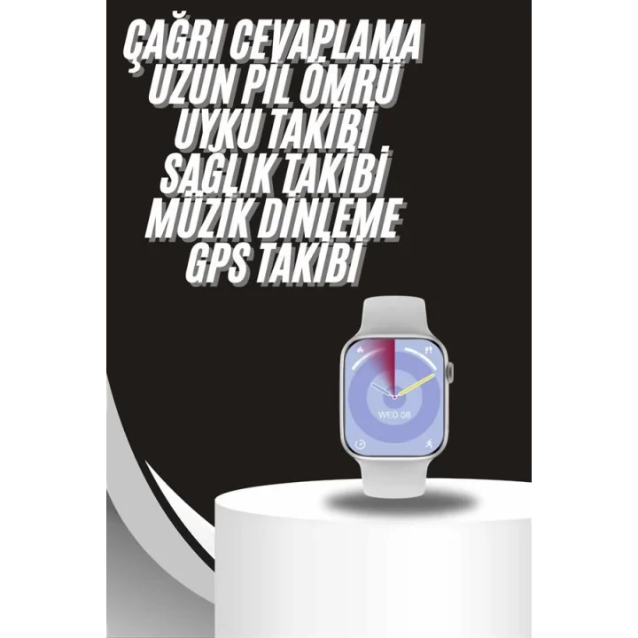 Mey İthalat® Akıllı Saat Gümüş Kasa Bluetooth Kulaklık Hediyeli Çok Fonksiyonlu İkili Set