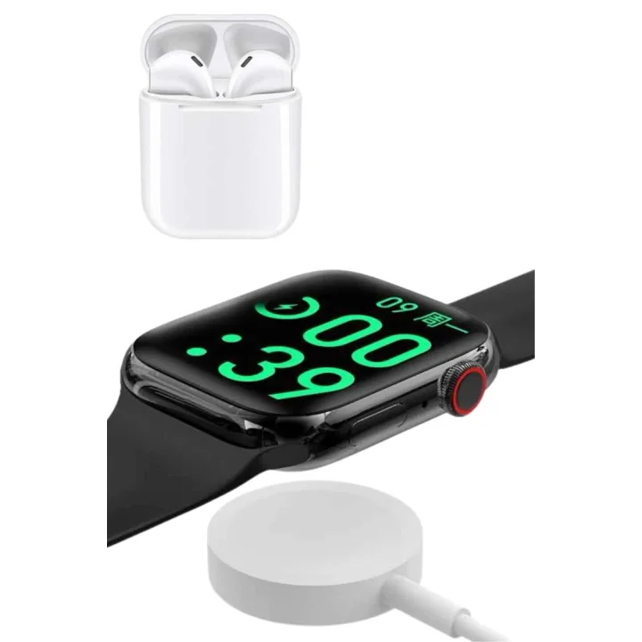 Mey İthalat® Akıllı Saat Gümüş Kasa Bluetooth Kulaklık Hediyeli Çok Fonksiyonlu İkili Set