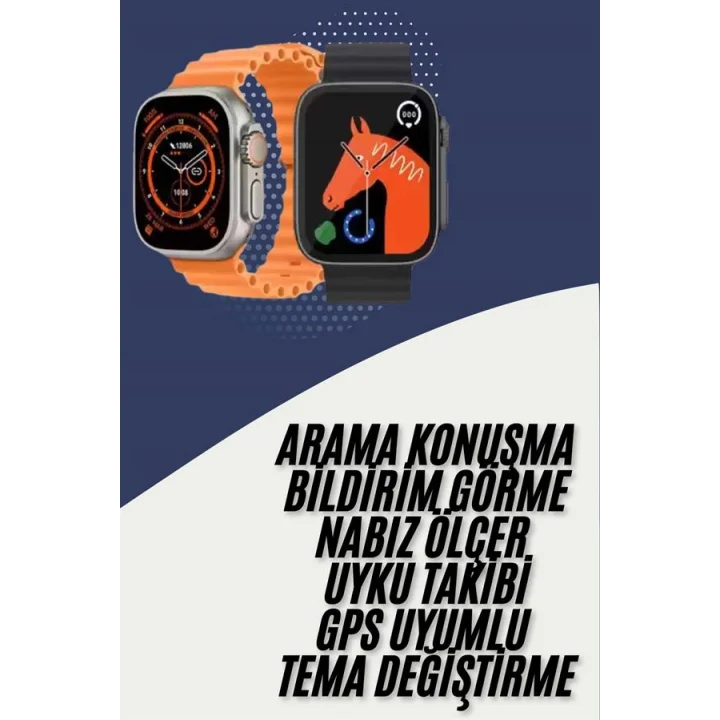 Mey İthalat® Akıllı Saat Kordon Hediyeli Güçlü Batarya Kapasiteli Titreşimli Bildirim Görme Unisex