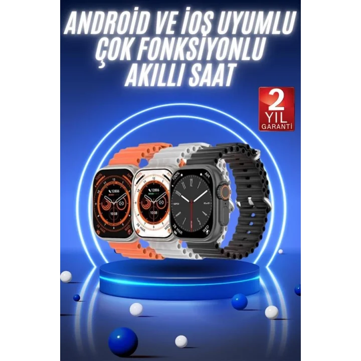 Mey İthalat® Akıllı Saat Ultra Android & İOS Uyumlu Arama Bildirim Özellikli