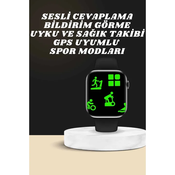 Mey İthalat® Akıllı Saat Wireless Şarj Yüksek Çözünürlüklü Müzik Dinleme Sesli Cevaplama