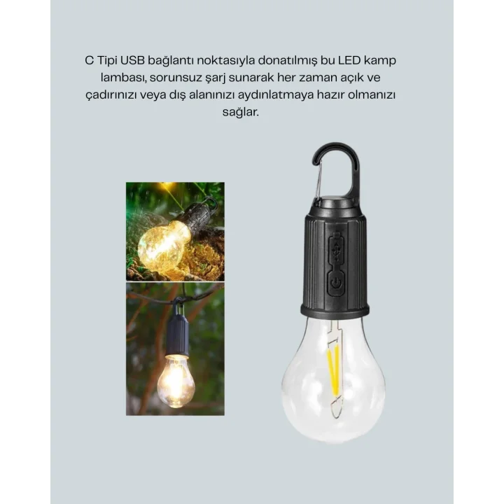 Mey İthalat® Akıllı Sensörlü USB Şarjlı Kamp Lambası