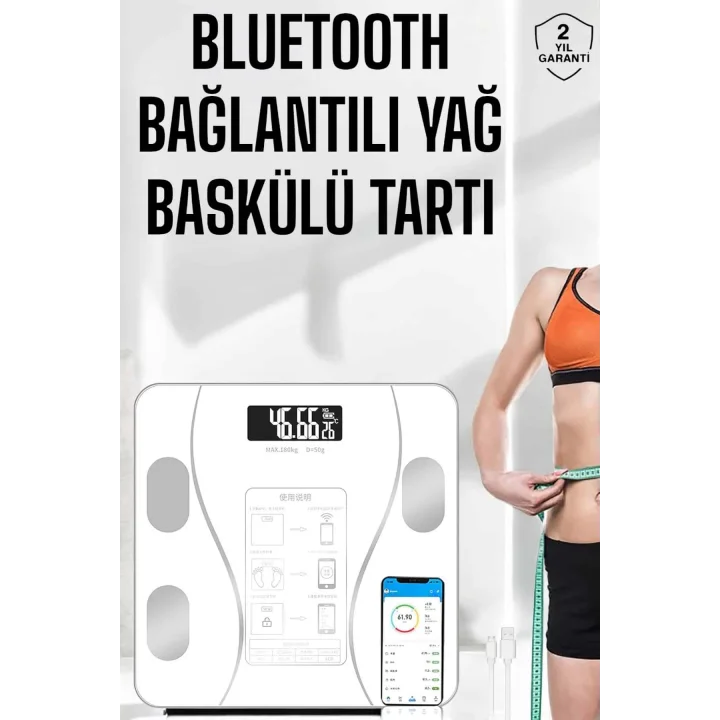 Mey İthalat® Akıllı Tartı Dijital Baskül Yağ Su Kas Vücut Kitle Kilo Ölçer Tartı