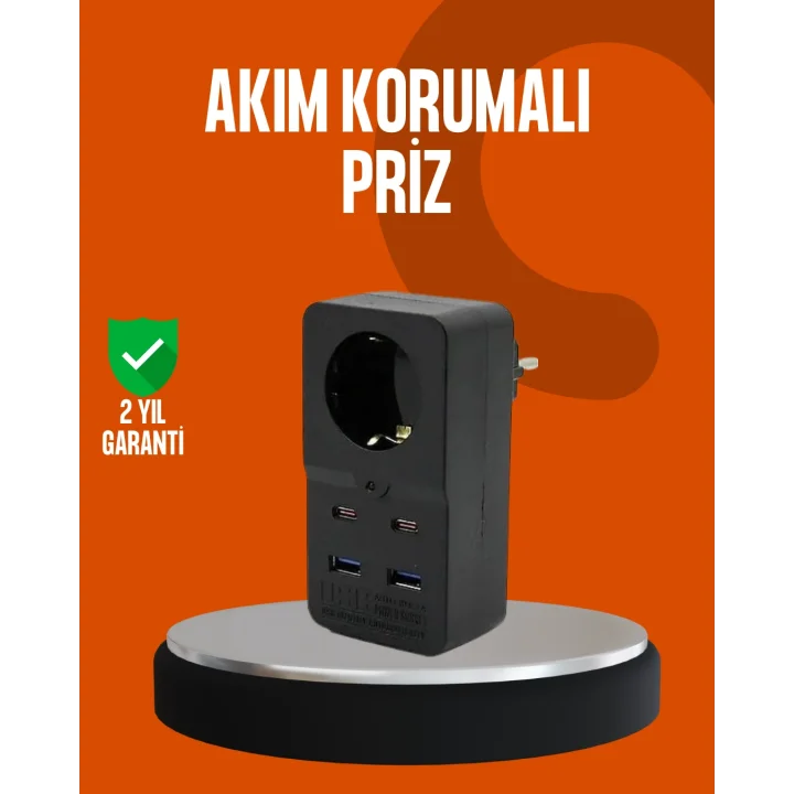 Mey İthalat® Akım Korumalı Priz 4 USB Type C Destekli Yüksek Isı Dayanımlı