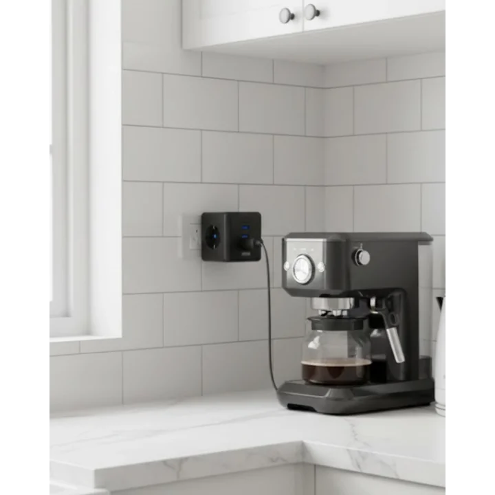 Mey İthalat® Akım ve Voltaj Korumalı Küp Priz 3 USB Destekli