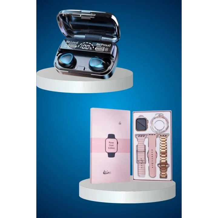 Mey İthalat® Aksesuar Hediyeli Akıllı Saat ve Dijital Göstergeli Powerbankli Bluetooth Kulaklık