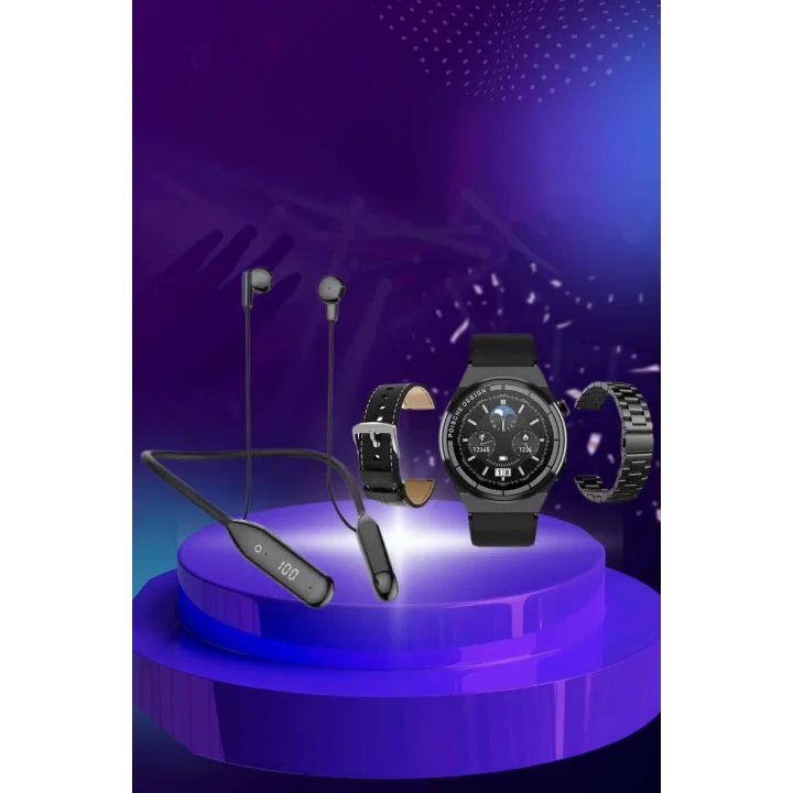 Mey İthalat® Alarm ve Titreşim Özellikli Akıllı Saat ve Mikrofonlu Kablolu Bluetooth Kulaklık 60 Saat