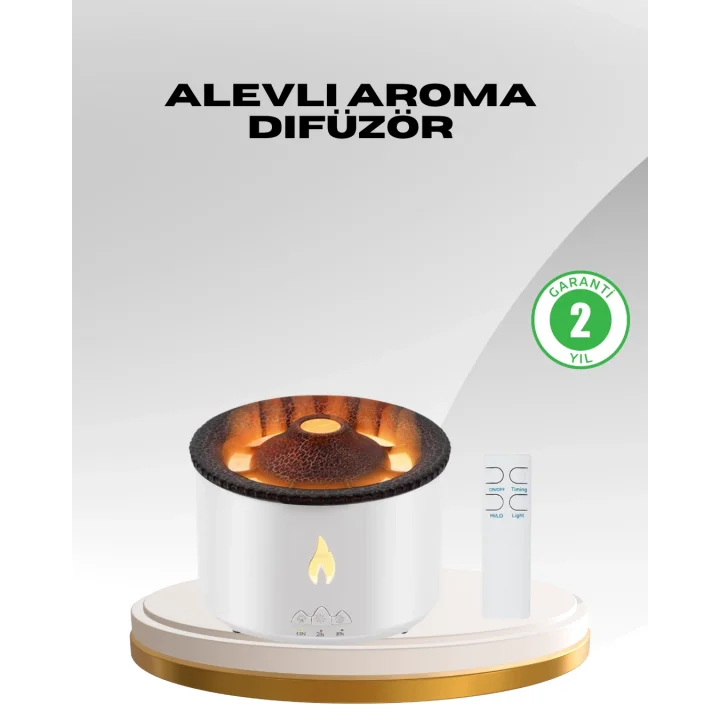 Mey İthalat® Alev Efektli Aromaterapi Difüzörü – 360 ml Su Hazneli, Sessiz ve Zaman Ayarlı