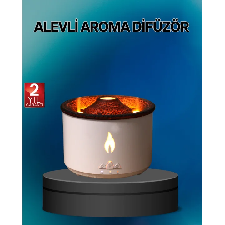 Mey İthalat® Alev Efektli Buhar Makinesi – Aromaterapi, Nemlendirme ve Işık Modlu Tasarım