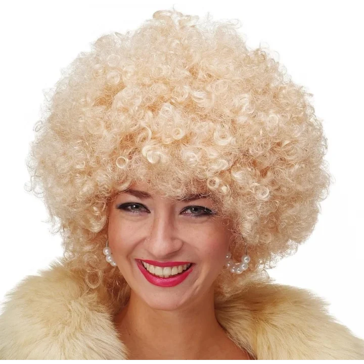 Mey İthalat® Altın Renk Kıvırcık Afro Bonus Peruk Saç Parti Peruğu Platin Gold