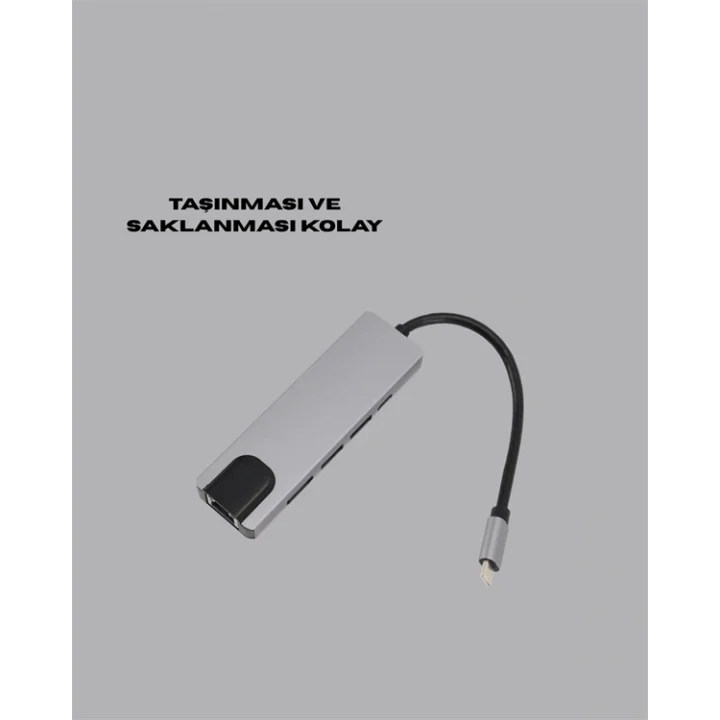 Mey İthalat® Alüminyum Gövdeli Type‑C HDMI & Ethernet Adaptör – Tak & Çalıştır
