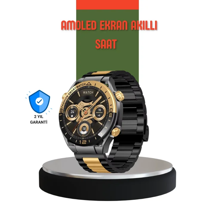 Mey İthalat® Amoled Ekran Akıllı Saat Bluetooth 5.1 Çağrı Destekli 3 Bileklikli