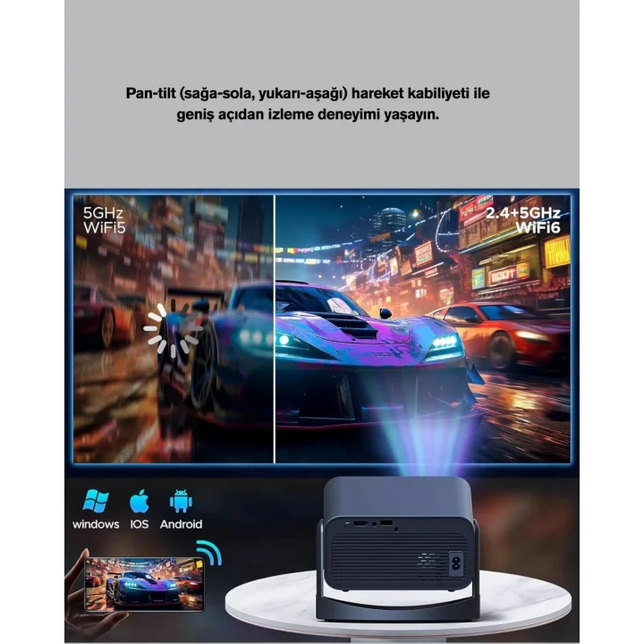 Mey İthalat® Android TV 11 İşletim Sistemli Elektrikli Odaklama Projektör