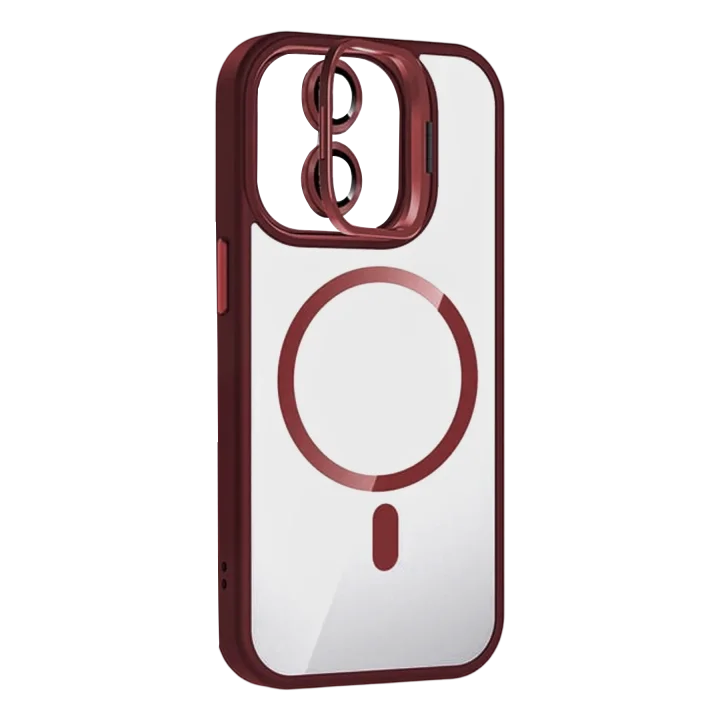 Mey İthalat®   iPhone 11 Remim Lensli Magsafe Standlı Kapak - Bordo