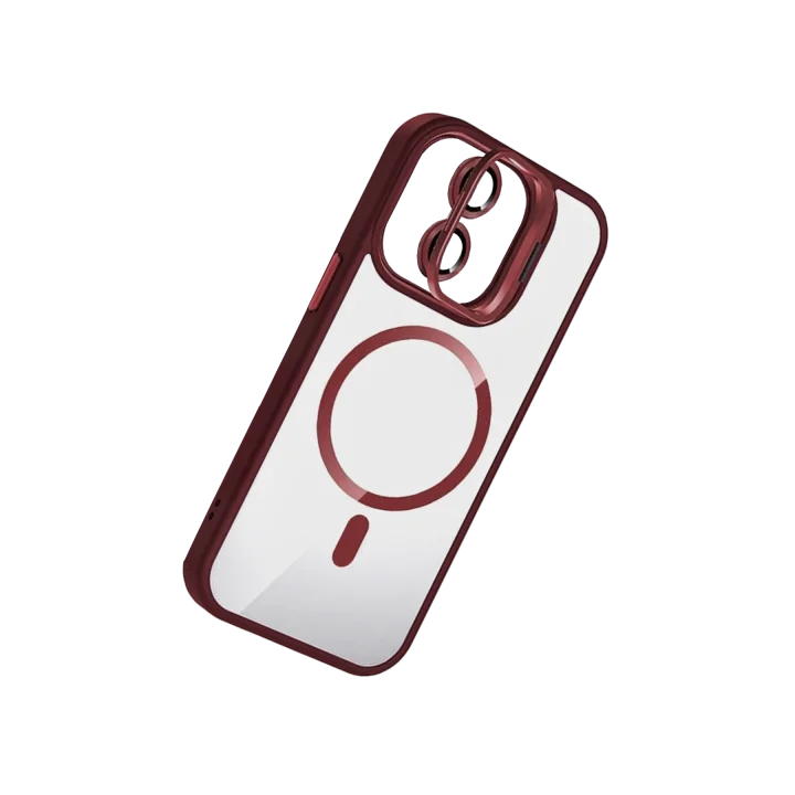 Mey İthalat®   iPhone 11 Remim Lensli Magsafe Standlı Kapak - Bordo