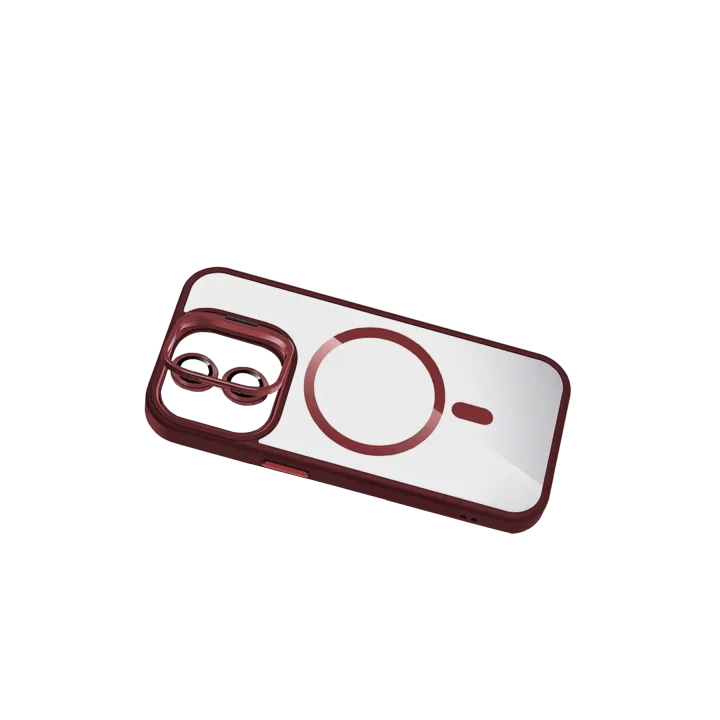 Mey İthalat®   iPhone 11 Remim Lensli Magsafe Standlı Kapak - Bordo
