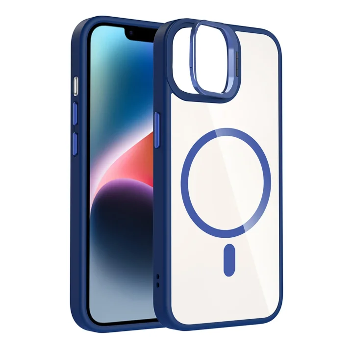 Mey İthalat®   iPhone 11 Remim Lensli Magsafe Standlı Kapak - Lacivert