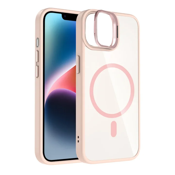 Mey İthalat®   iPhone 11 Remim Lensli Magsafe Standlı Kapak - Pembe