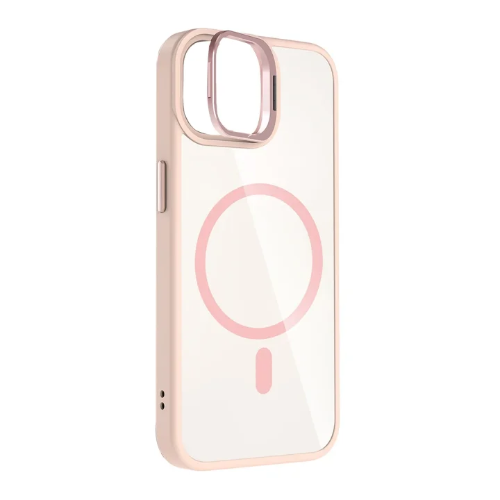 Mey İthalat®   iPhone 11 Remim Lensli Magsafe Standlı Kapak - Pembe