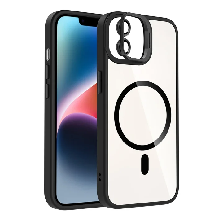 Mey İthalat®   iPhone 11 Remim Lensli Magsafe Standlı Kapak - Siyah