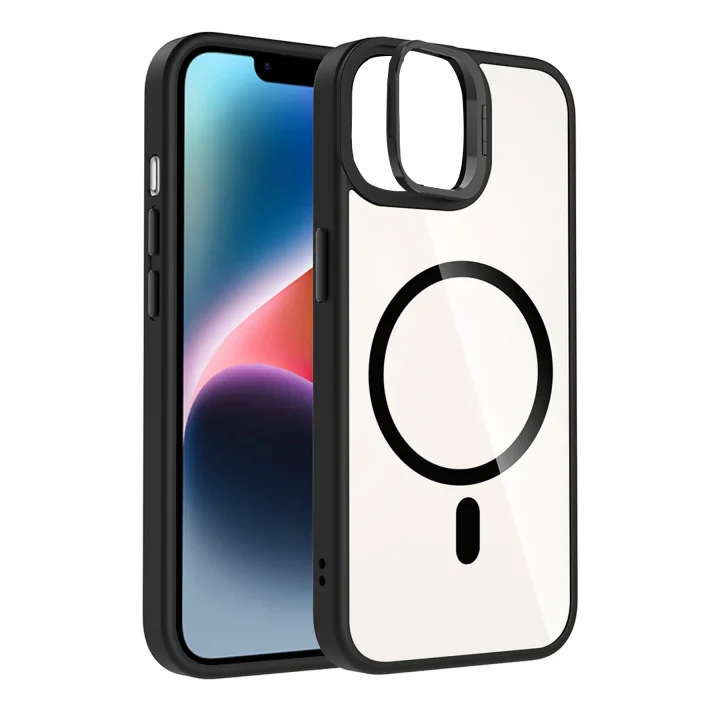 Mey İthalat®   iPhone 11 Remim Lensli Magsafe Standlı Kapak - Siyah